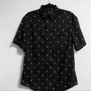 H&M button down shirt black with palm tree pattern
